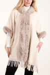 Leanne Faux Fur trim Cream Cape