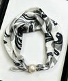Satin Neck Scarf 90 with Pearl Closure Grey and White