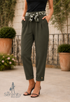 Belle Trousers With Scarf Belt Khaki Green