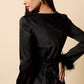 Riviera Black Satin Feather Sleeve Midaxi Dress