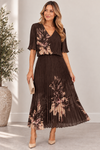 Lydia V Neck Pleated Midi Dress Brown