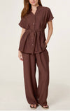 Eden Trousers and Shirt CoOrd Set Brown
