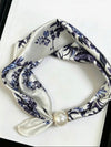Satin Neck Scarf With Pearl Magnetic Closure Blue & White Floral