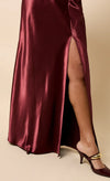 Marisol Cherry Red Satin Maxi Split Skirt