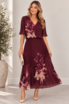 Lydia V Neck Pleated Midi Dress Burgundy