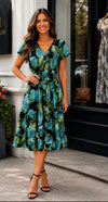 Annie Leaf Print Dress Blue Green