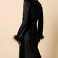 Riviera Black Satin Feather Sleeve Midaxi Dress