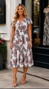 Annie Leaf Print Dress Grey Lilac