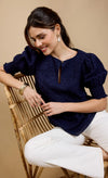 Navy Embroidered Top