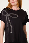 Trudy Diamanté Bow Black T Shirt