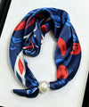 Satin Neck Scarf 90 with Pearl Magnetic Closure Red White & Blue Floral