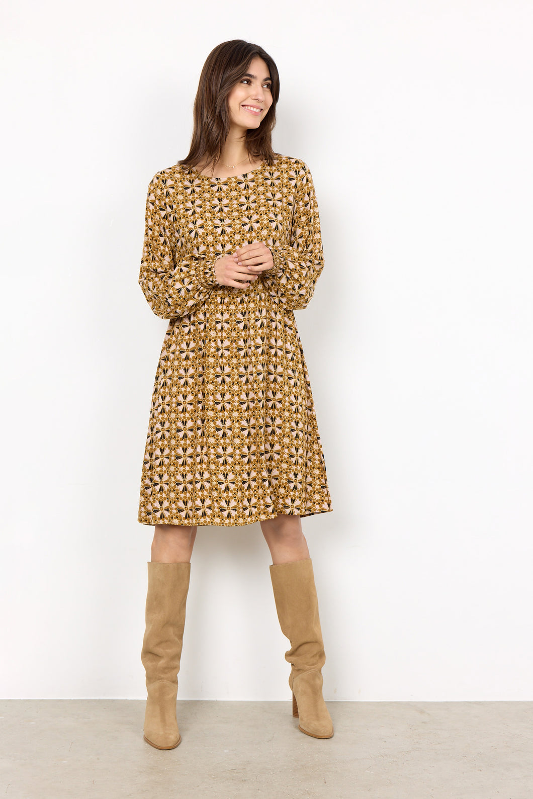Tamra 3 Knee Length Smock Dress Mustard