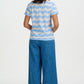 Khloe V Neck T Shirt White & Blue Surf Waves