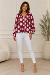 Tina PolkaDot Blouse in Burgundy