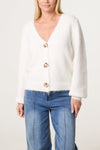 Sarah Gold Shell Button Cardigan Ivory