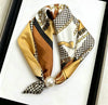 Satin Neck Scarf with Pearl Magnetic Closure PERLE-56 Beige Noir