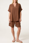 Emma V Neck Top and Shorts Co Ord Chocolate