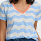 Khloe V Neck T Shirt White & Blue Surf Waves