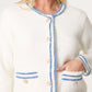 Blair Cardigan White with denim and sparkle trim