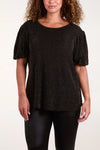 Sara Glitter Ballon Sleeve Metalic Top Silver