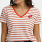 Khloe V Neck Off White Strawberry T Shirt