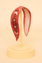 Load image into Gallery viewer, Velvet Embroidered Narrow Headband Art Deco Floral Tangerine By Powder