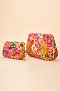 Small Quilted Vanity Bag Impressionist Floral Mustard