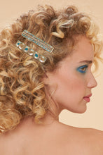 Load image into Gallery viewer, Narrow Jewelled Hair Clip Bar Teal Ovals &amp; Beads Powder