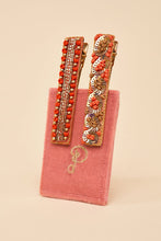 Load image into Gallery viewer, Narrow Jewelled Hair Clip Coral Ovals and Beads Powder