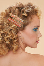 Load image into Gallery viewer, Narrow Jewelled Hair Clip Coral Ovals and Beads Powder