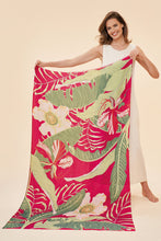 Load image into Gallery viewer, 100% Linen Delicate Tropical Scarf Dark Rose