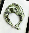 Satin Neck Scarf 90 with Magnetic Pearl Closure Green & White Swirl