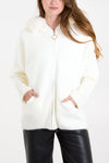 Ellie Hooded Cardigan Faux Fur Trim Hood Ivory