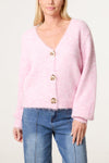 Sarah Gold Shell Button Cardigan Pink