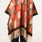 Heather Orange Check Poncho