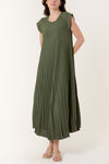 Gemma Pleated Midi Dress Khaki