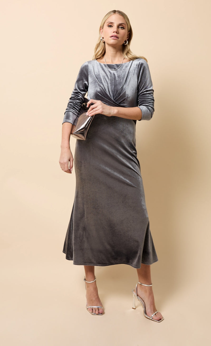 chinese dress ladies Buy Women Grey Velvet Front Slit Maxi Dress Online at Best Price main image 1