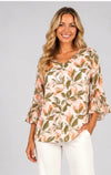 Zoe V Neck 3/4 Sleeve Top Peach Green