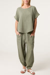 Leah Top and Barrel Leg Trousers Khaki