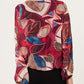 Annie Scoop Neck Leaf Print Top Red