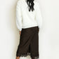 Jodie Satin Lace Trim Midi Skirt Brown