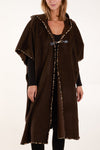 Donna Hodded Leopard Trim Chocolate brown Cape Coat