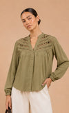 Olive Cutwork Detailed Shirt