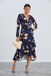 Poppy Dress Navy with Orange Floral Print