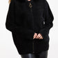 Ellie Hooded Cardigan Faux Fur Trim Hood Black