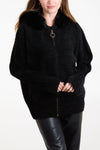 Ellie Hooded Cardigan Faux Fur Trim Hood Black