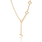 Triple Ring T Bar Lariant Gold Necklace