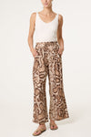 Snake Print Wide Leg Trousers Brown