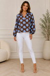 Tina PolkaDot Blouse Brown and Blue