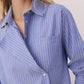 Faye Jacket Collar Woven Stripe Shirt Blue